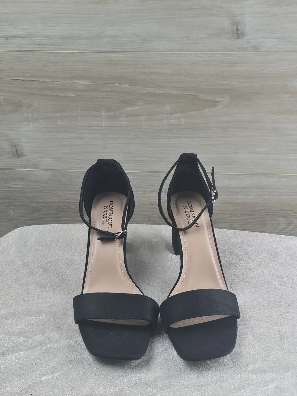 Dominique Nicole Black Suede Ankle Strap Block Heel Sandals Women's Size 8.5W